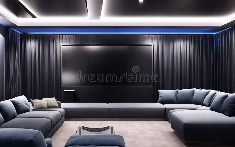 Experience The Ultimate Home Theater Room With A Spacious Big Couch